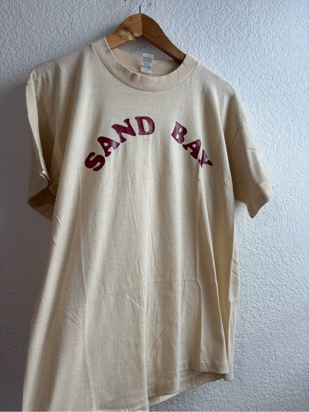 Vintage Sand Bay Single Stitch T Shirt USA Made 50/50 Cream Tee L